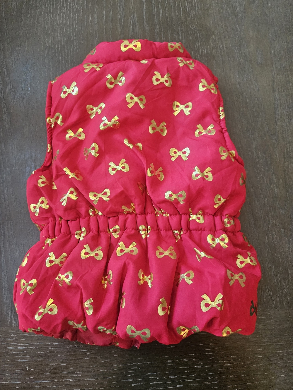 Girls Red Puffer Vest with Gold Bow Print - Picture 5 of 5